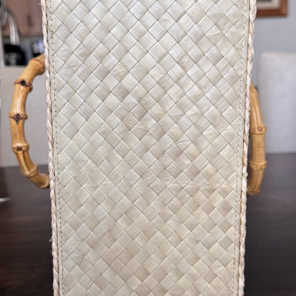 Frances Valentine Bamboo Handle Woven Tote Bag – Striped Interior - Picture 8 of 12